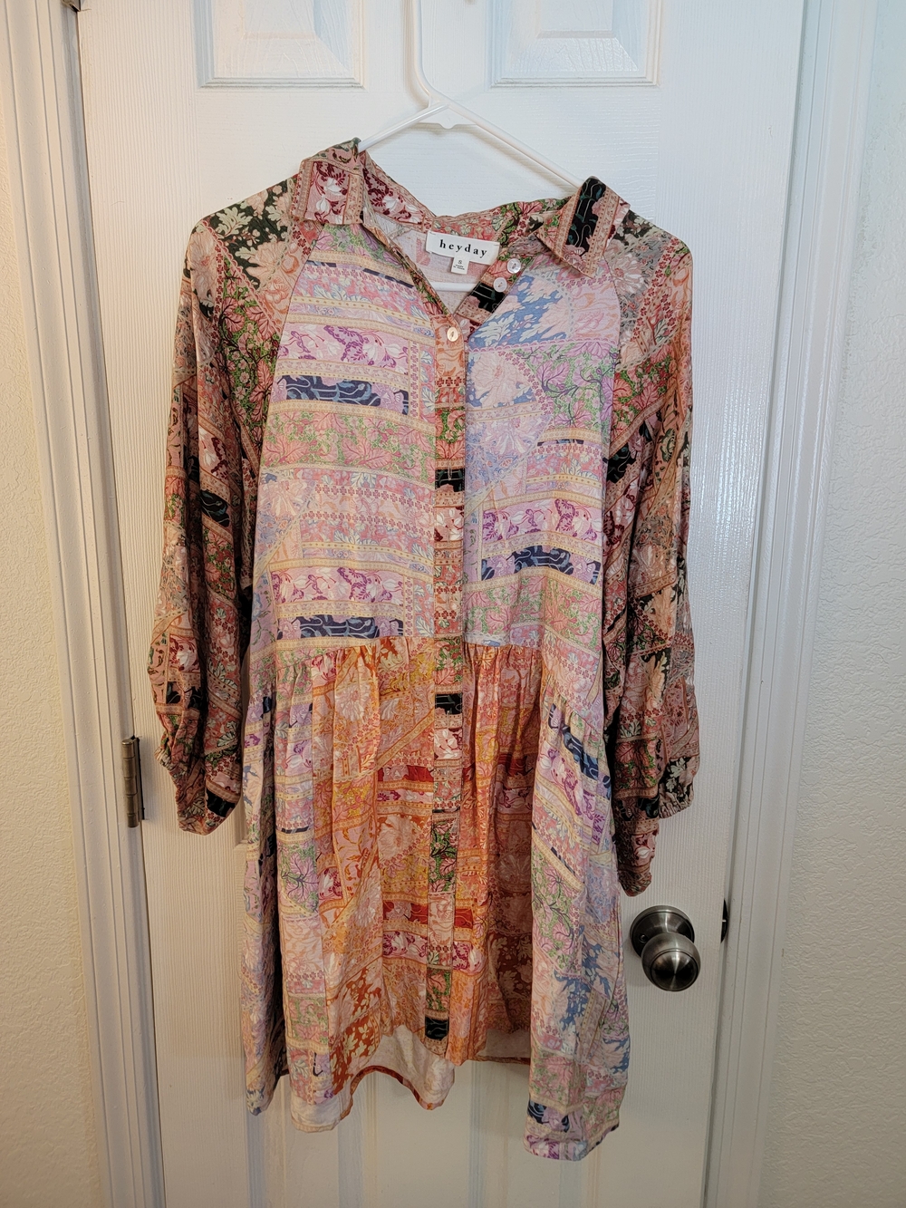 heyday Boho Patchwork Button-Up Tunic Dress - Multicolor